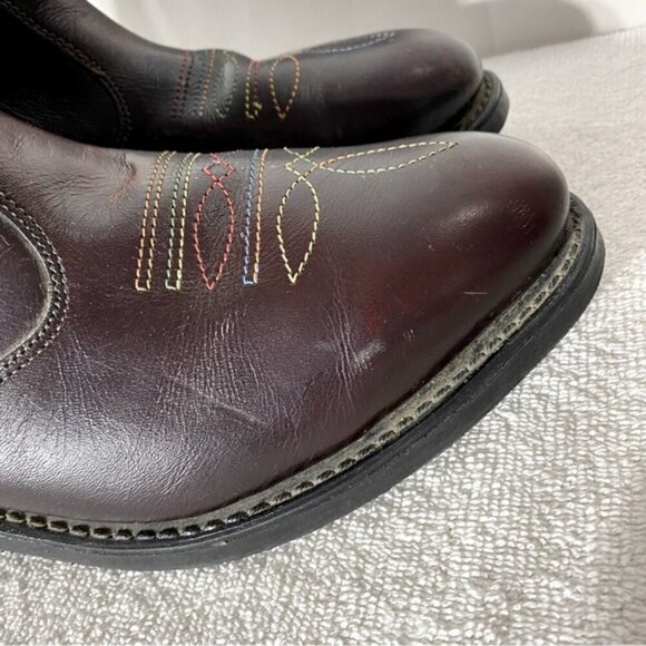 Vintage Burgundy Leather Western Style Round Toe Ankle Boots 7.5 - Picture 10 of 15